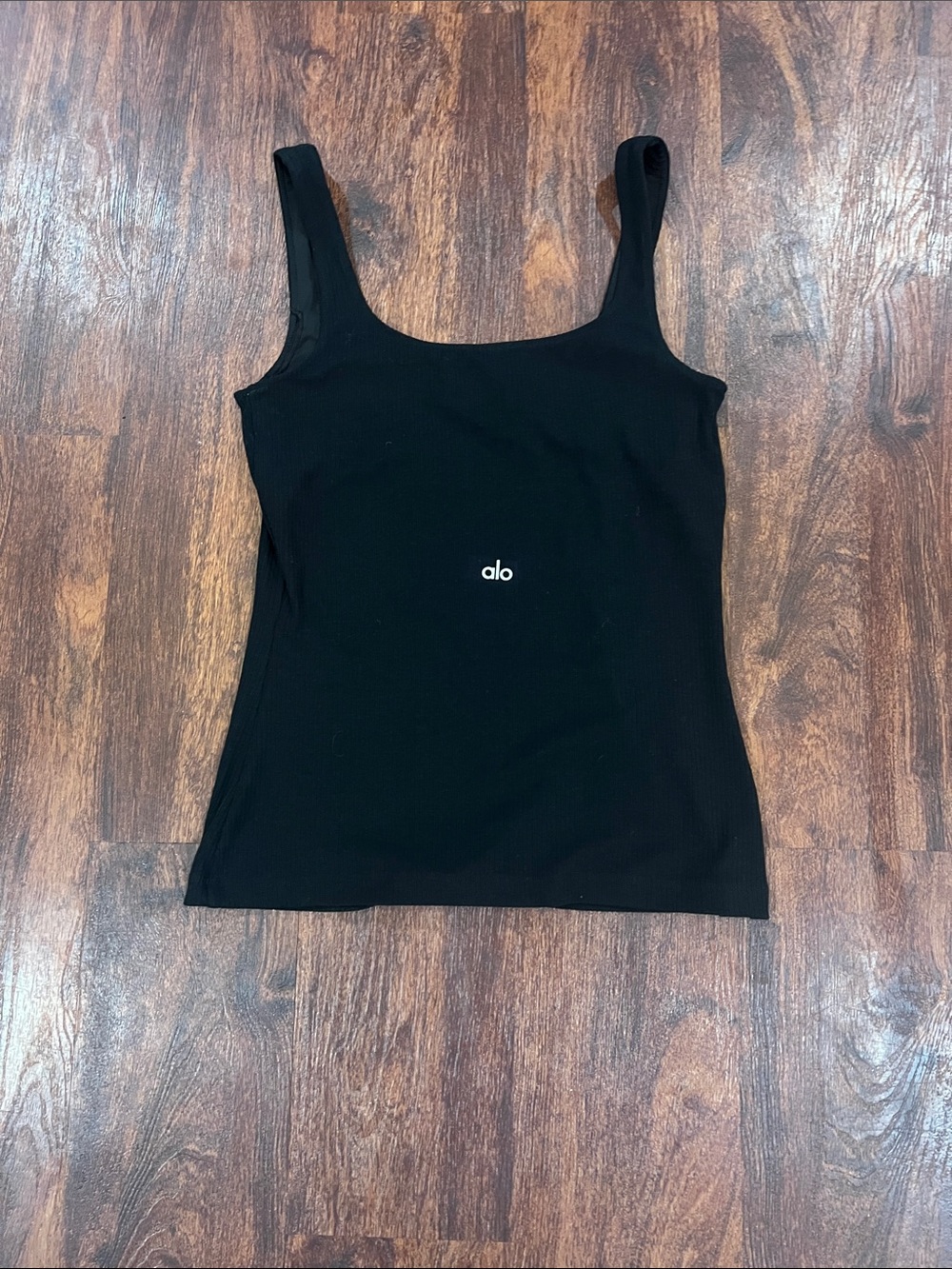 ALO Yoga Black Ribbed Square-Neck Crop Tank